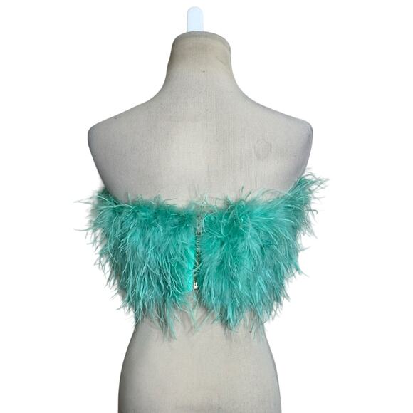 Club L London aqua green feather bandeau crop top size 4 - Picture 12 of 16